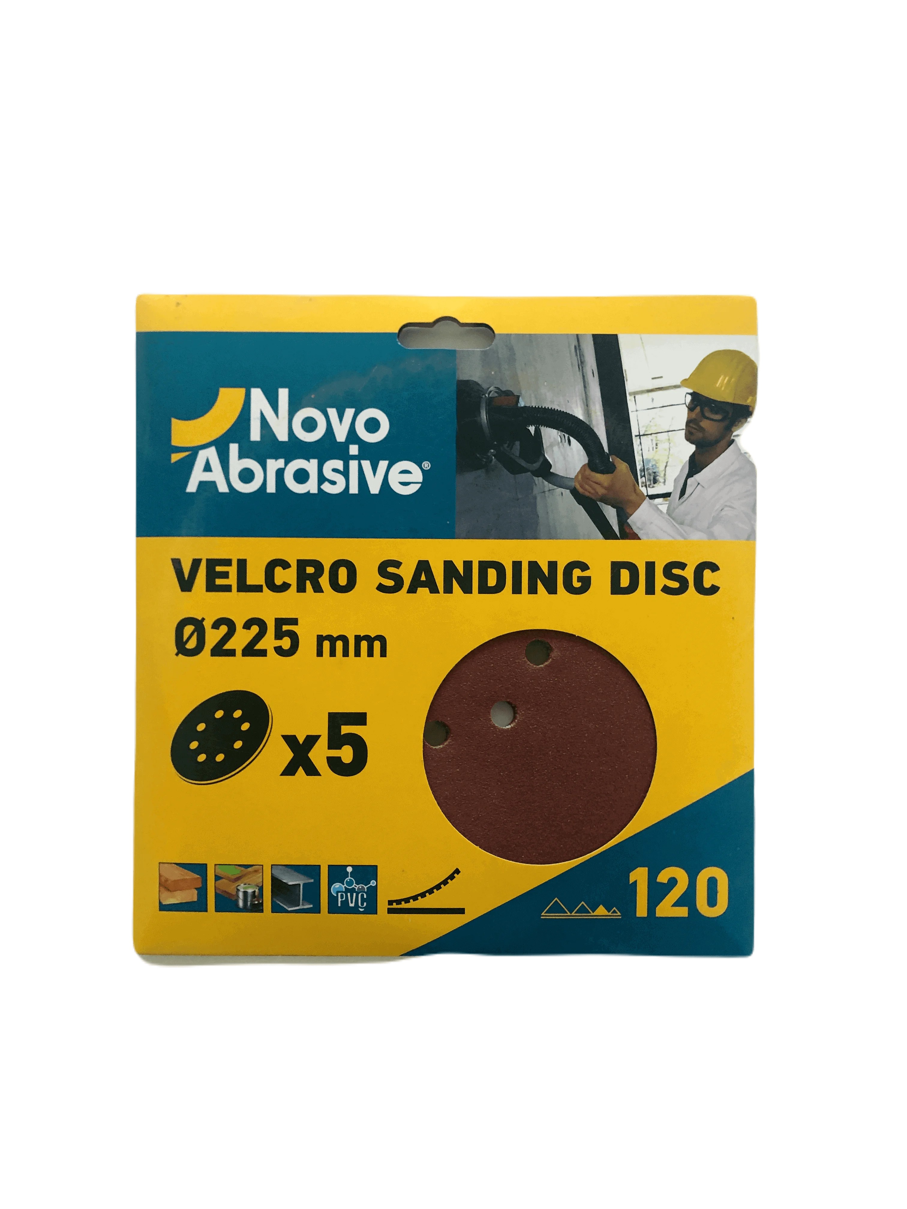 Круг шліфувальний самозачепний NovoAbrasive 225 мм, Р120, 8 отв., упак. 5шт.